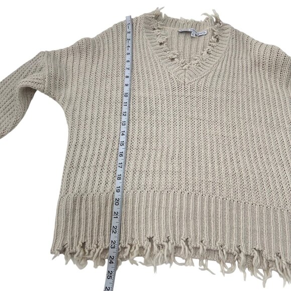 HYFVE Distressed Beige Distressed V-Neck Knit Sweater - Womens Size L - Picture 6 of 11